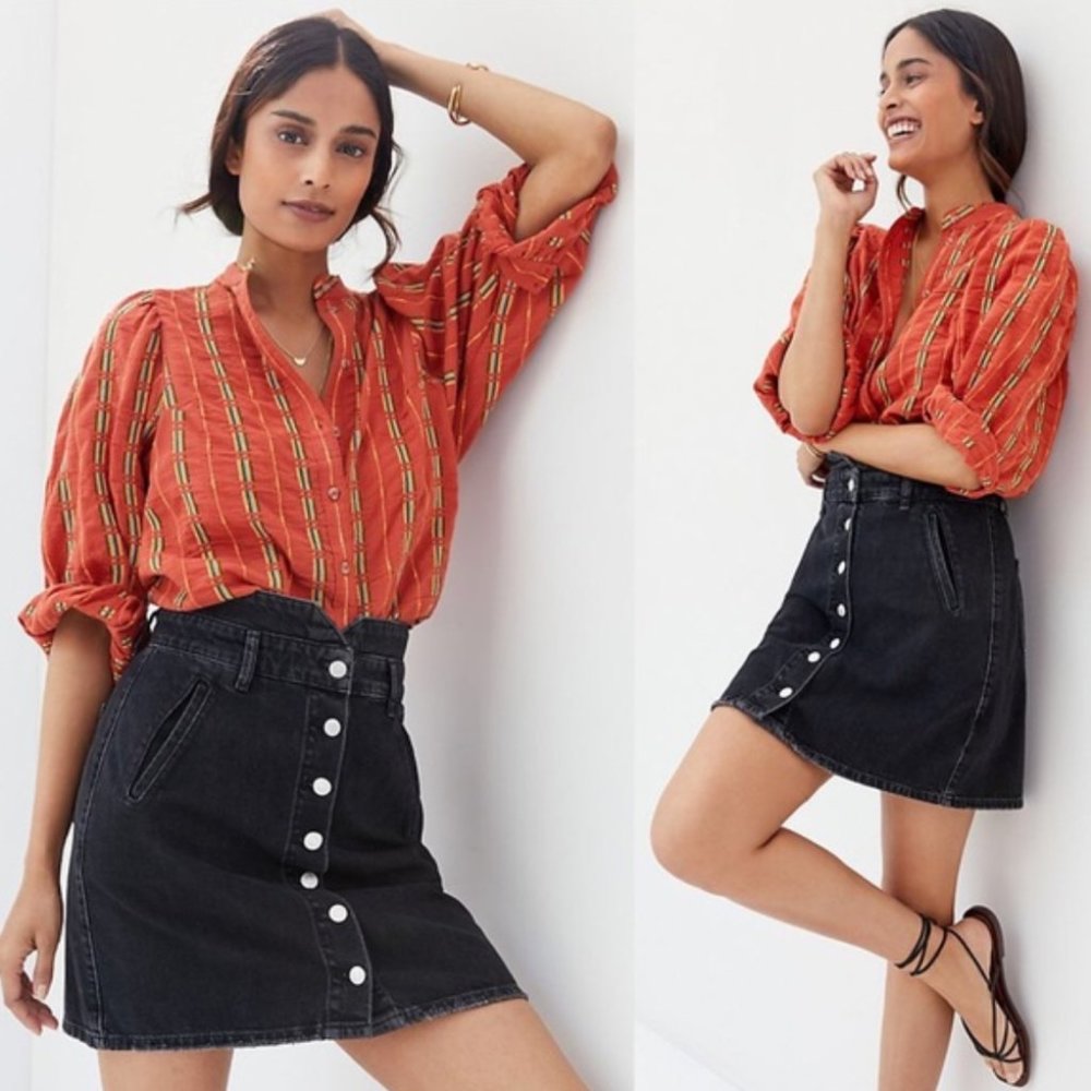 ANTHROPOLOGIE/ denim high rise button skirt 10